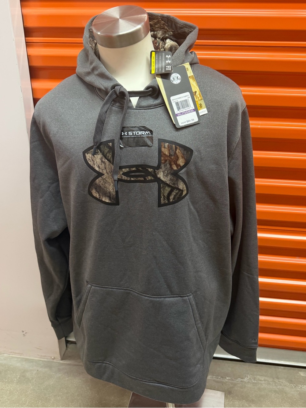 NWT Under Armour Men's Gray Camo Logo Storm Pullover Hoodie Size XXL